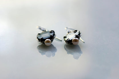 Geode and freshwater pearl earrings