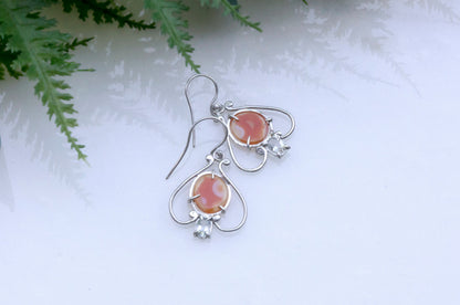 Carnelian and aquamarine bell flower dangle earrings