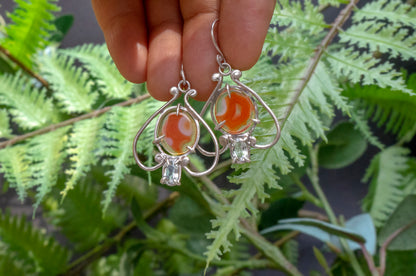 Carnelian and aquamarine bell flower dangle earrings