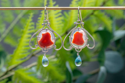 Carnelian bell flower dangle earrings