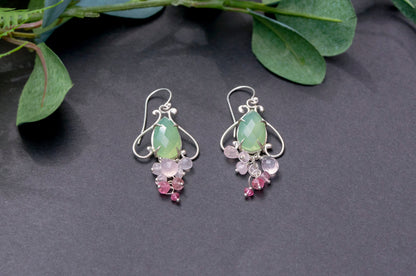 Prehnite chalcedony bell flower dangle earrings