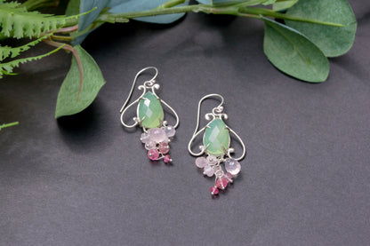 Prehnite chalcedony bell flower dangle earrings