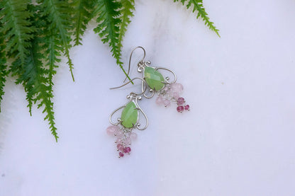 Prehnite chalcedony bell flower dangle earrings