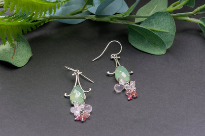 Prehnite chalcedony bell flower dangle earrings