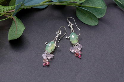 Prehnite chalcedony bell flower dangle earrings
