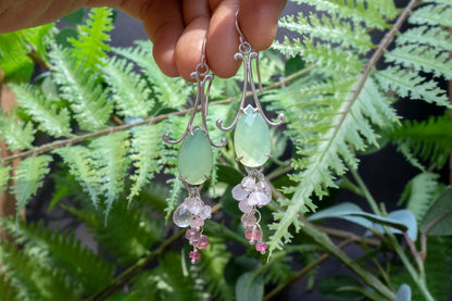 Prehnite chalcedony bell flower dangle earrings