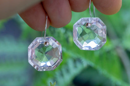 Minimalist square quartz drop earrings
