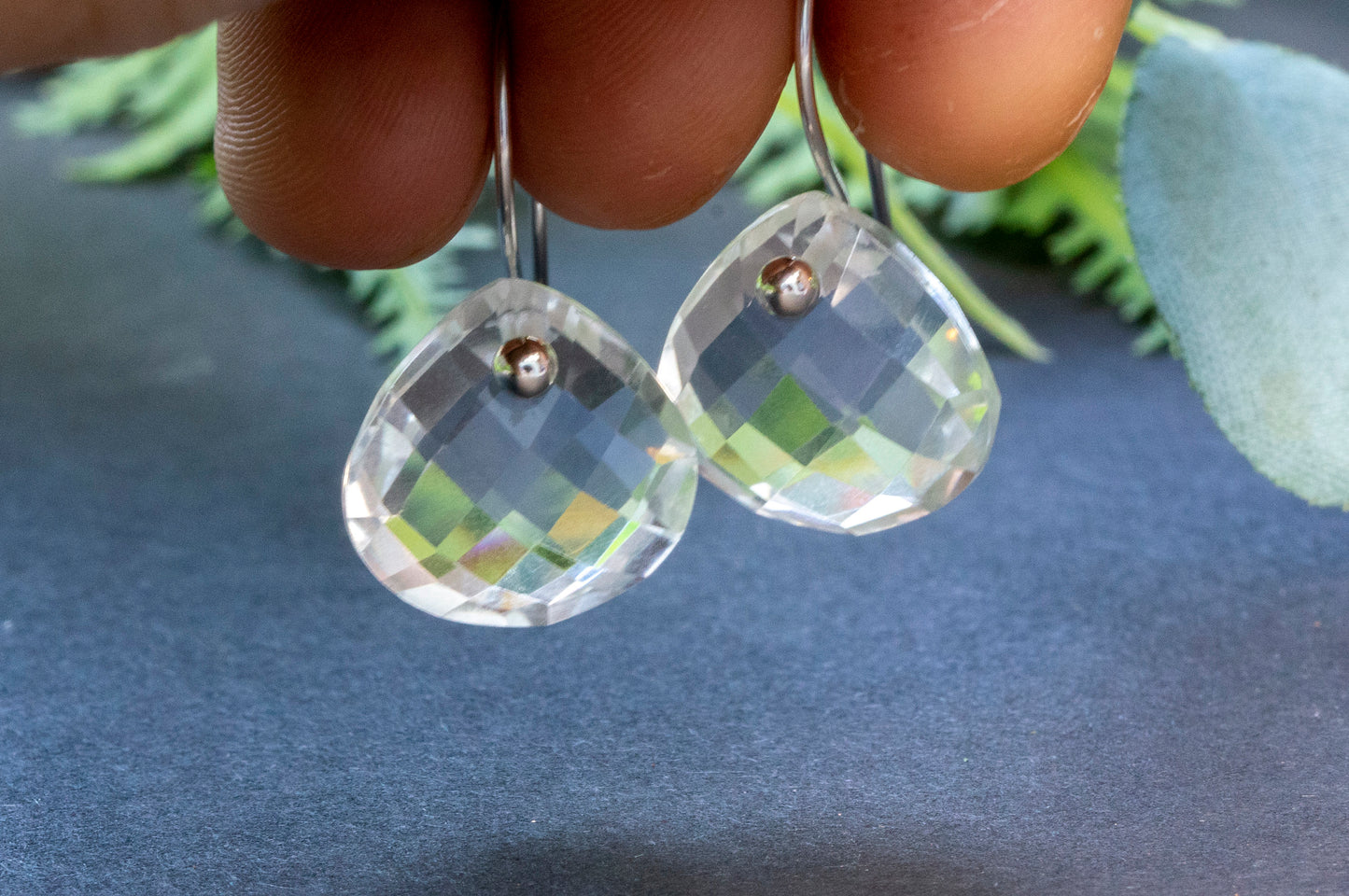 Minimalist quartz teardrop earrings