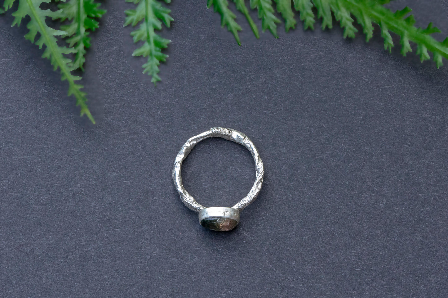Watermelon tourmaline silver twig ring