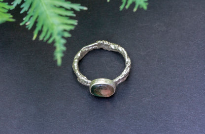 Watermelon tourmaline silver twig ring