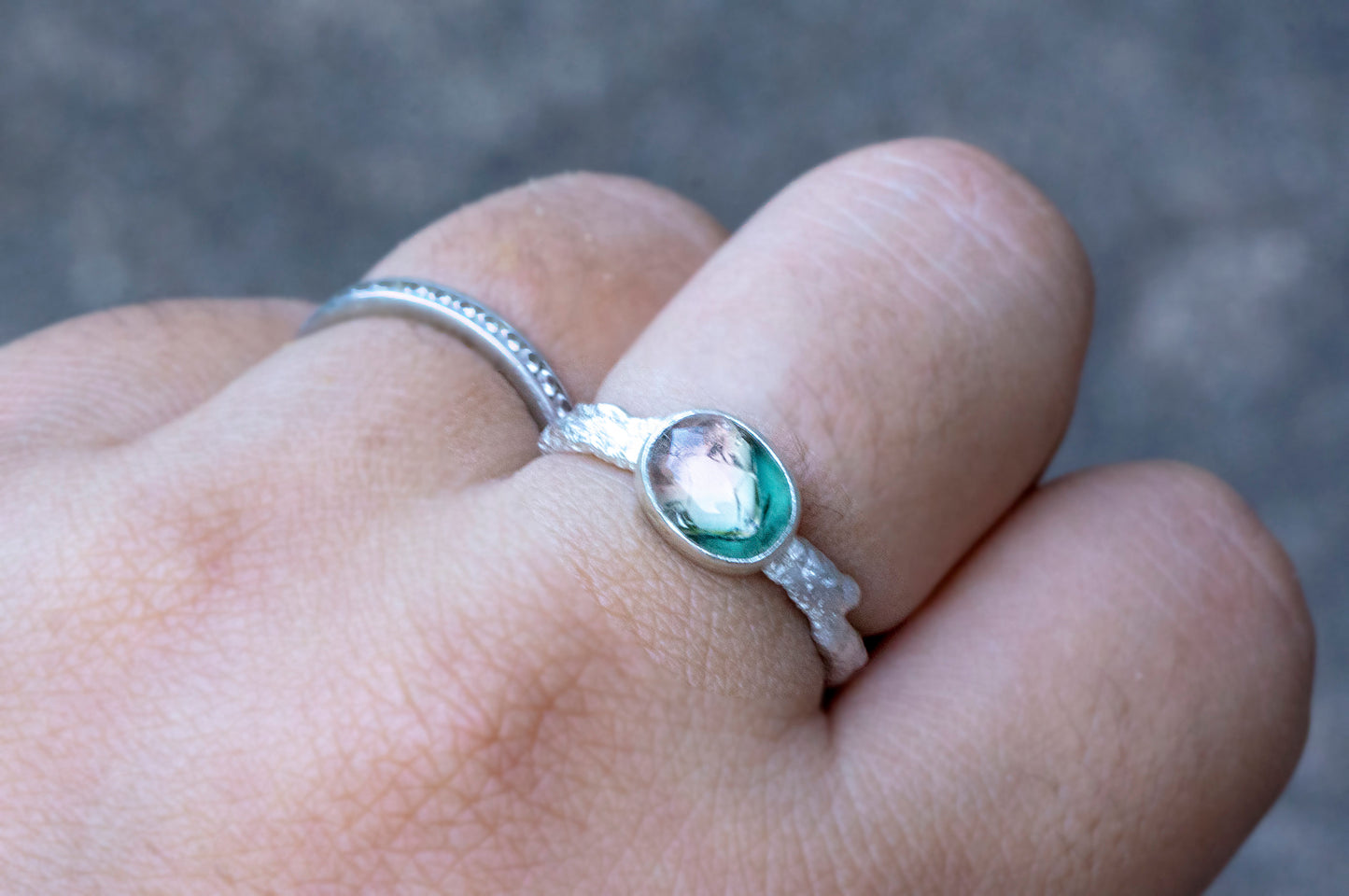 Watermelon tourmaline silver twig ring