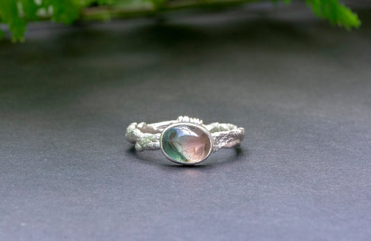 Watermelon tourmaline silver twig ring