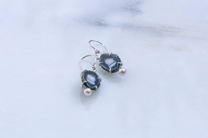 Geode and freshwater pearl earrings