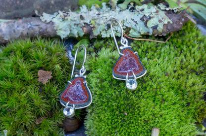 Geode and aquamarine bell flower dangle earrings