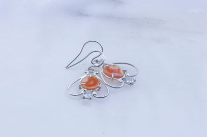 Carnelian and aquamarine bell flower dangle earrings