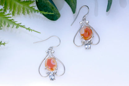 Carnelian and aquamarine bell flower dangle earrings