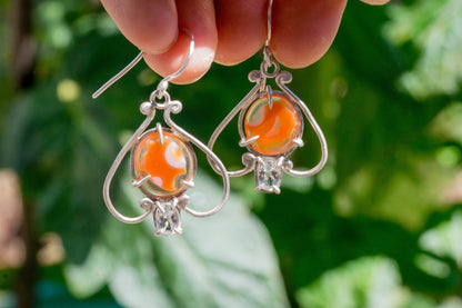 Carnelian and aquamarine bell flower dangle earrings
