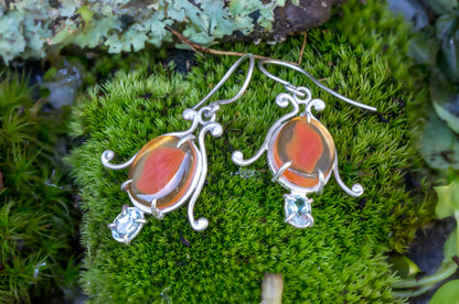 Carnelian and aquamarine bell flower dangle earrings