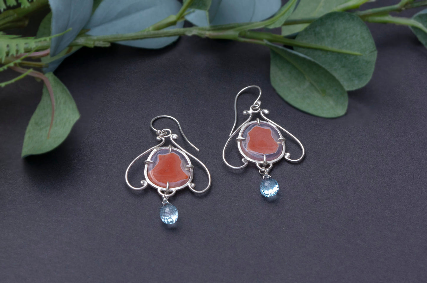 Carnelian bell flower dangle earrings
