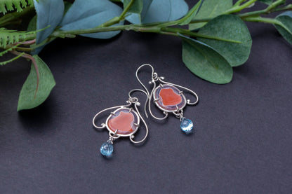 Carnelian bell flower dangle earrings