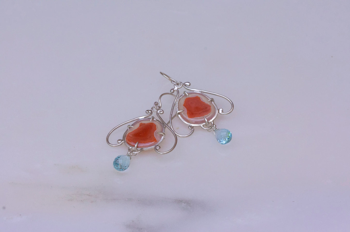 Carnelian bell flower dangle earrings