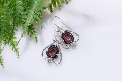 Geode and aquamarine bell flower dangle earrings