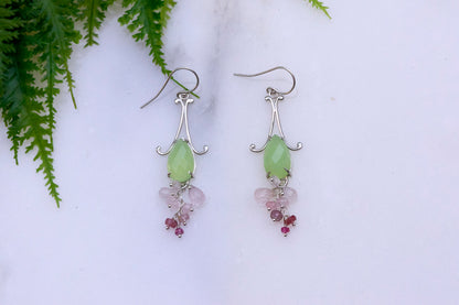 Prehnite chalcedony bell flower dangle earrings