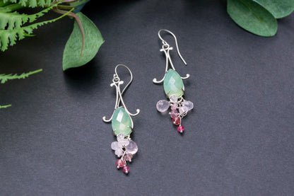Prehnite chalcedony bell flower dangle earrings