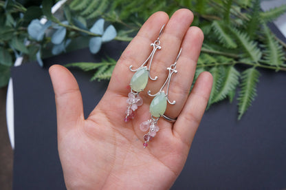 Prehnite chalcedony bell flower dangle earrings