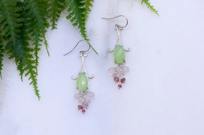 Prehnite chalcedony bell flower dangle earrings