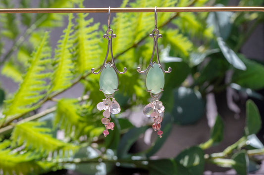 Prehnite chalcedony bell flower dangle earrings