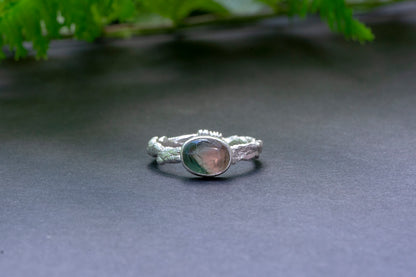 Watermelon tourmaline silver twig ring