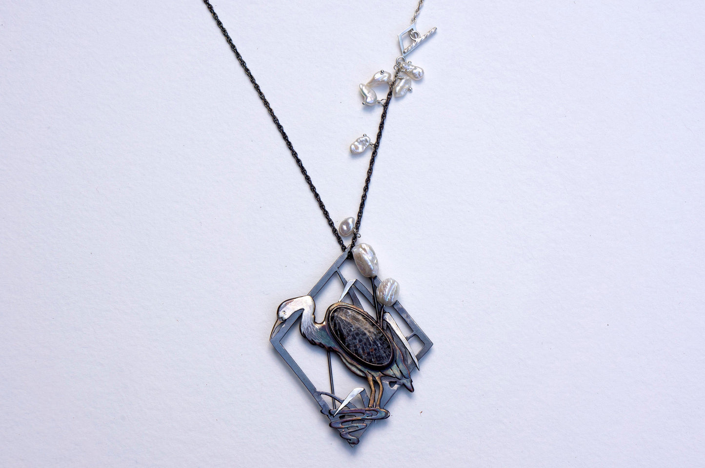 Blue heron brooch and necklace