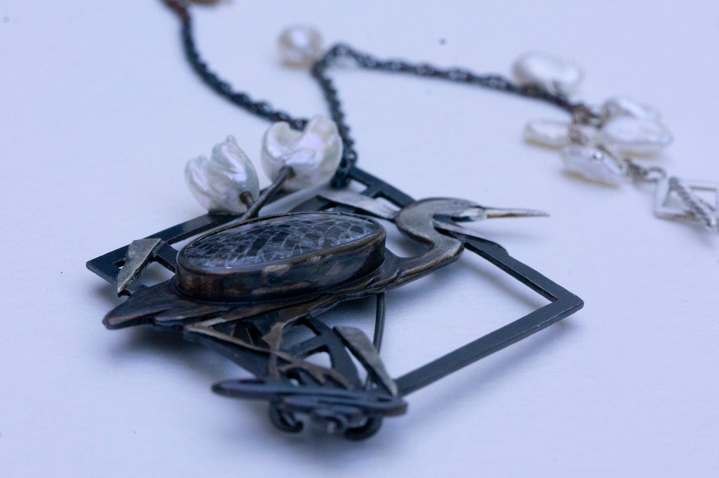 Blue heron brooch and necklace