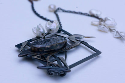 Blue heron brooch and necklace