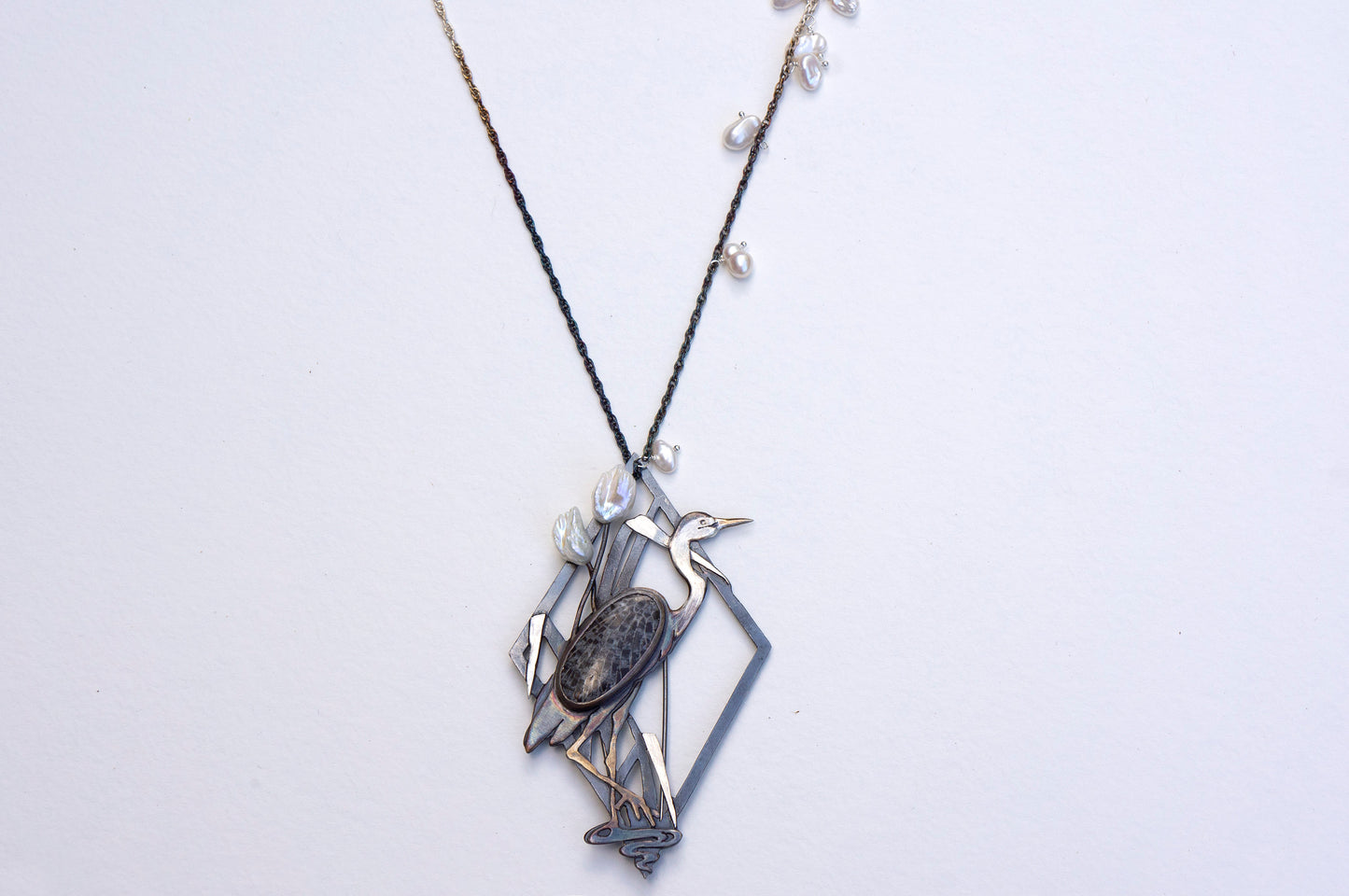 Blue heron brooch and necklace