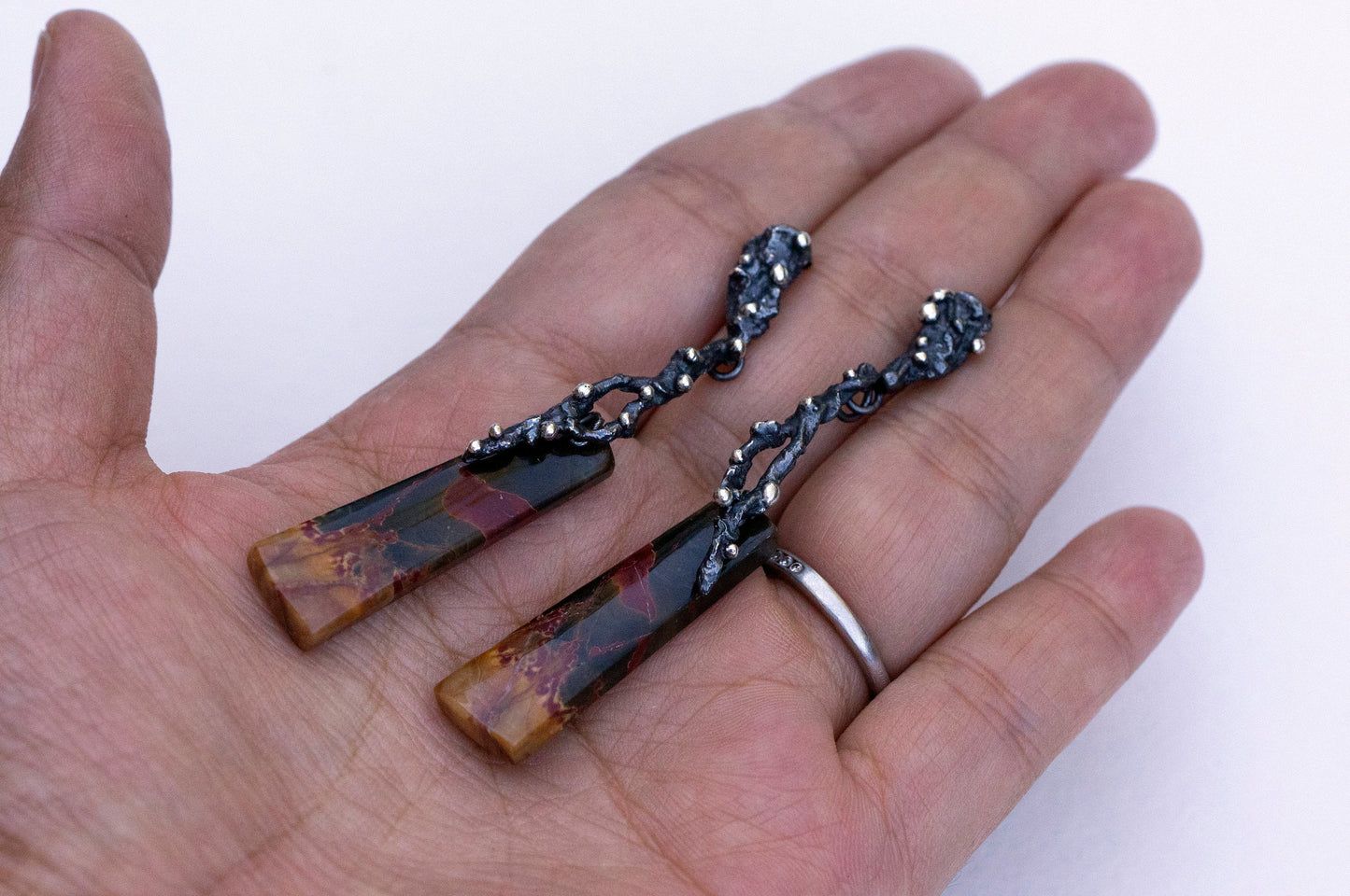 Oriental painting jasper twig earrings