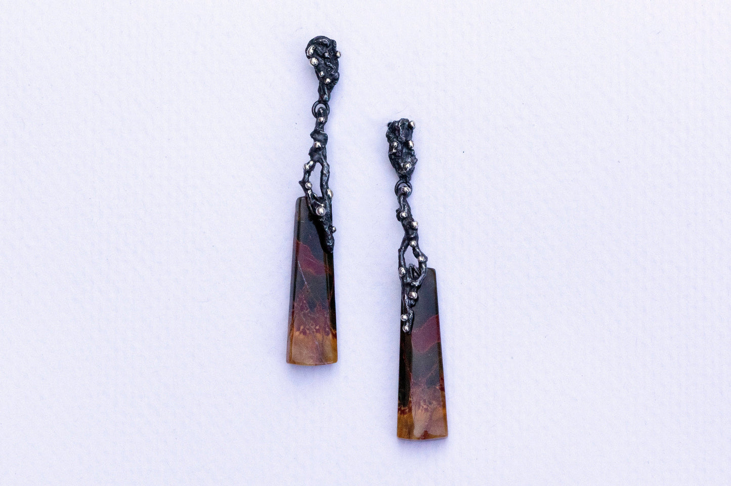 Oriental painting jasper twig earrings