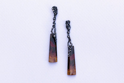 Oriental painting jasper twig earrings