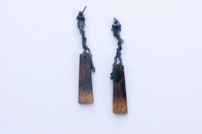 Oriental painting jasper twig earrings