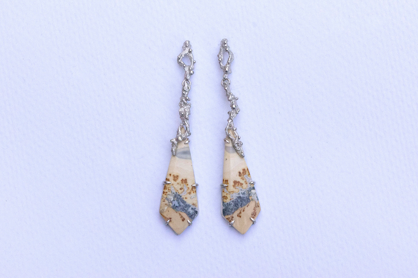 Oriental painting jasper twig earrings