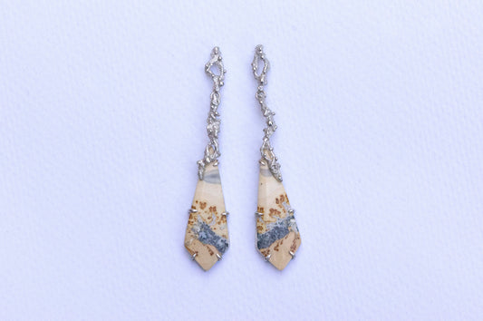 Oriental painting jasper twig earrings