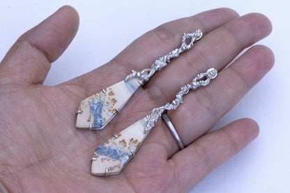 Oriental painting jasper twig earrings
