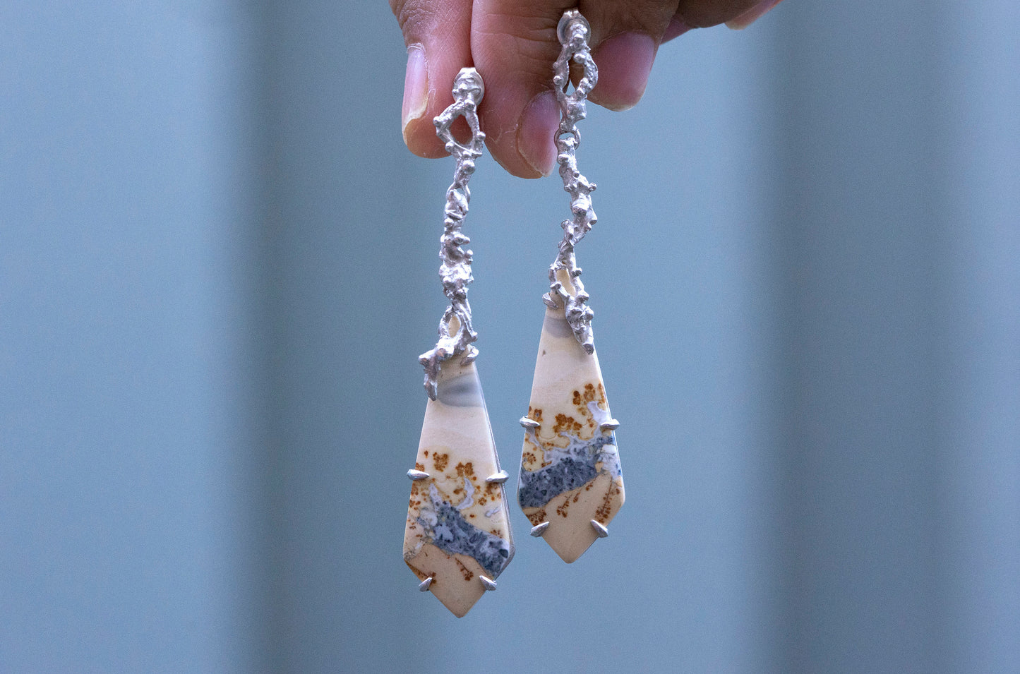 Oriental painting jasper twig earrings