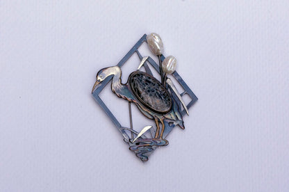 Blue heron brooch and necklace