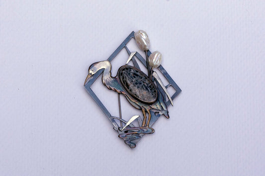 Blue heron brooch and necklace
