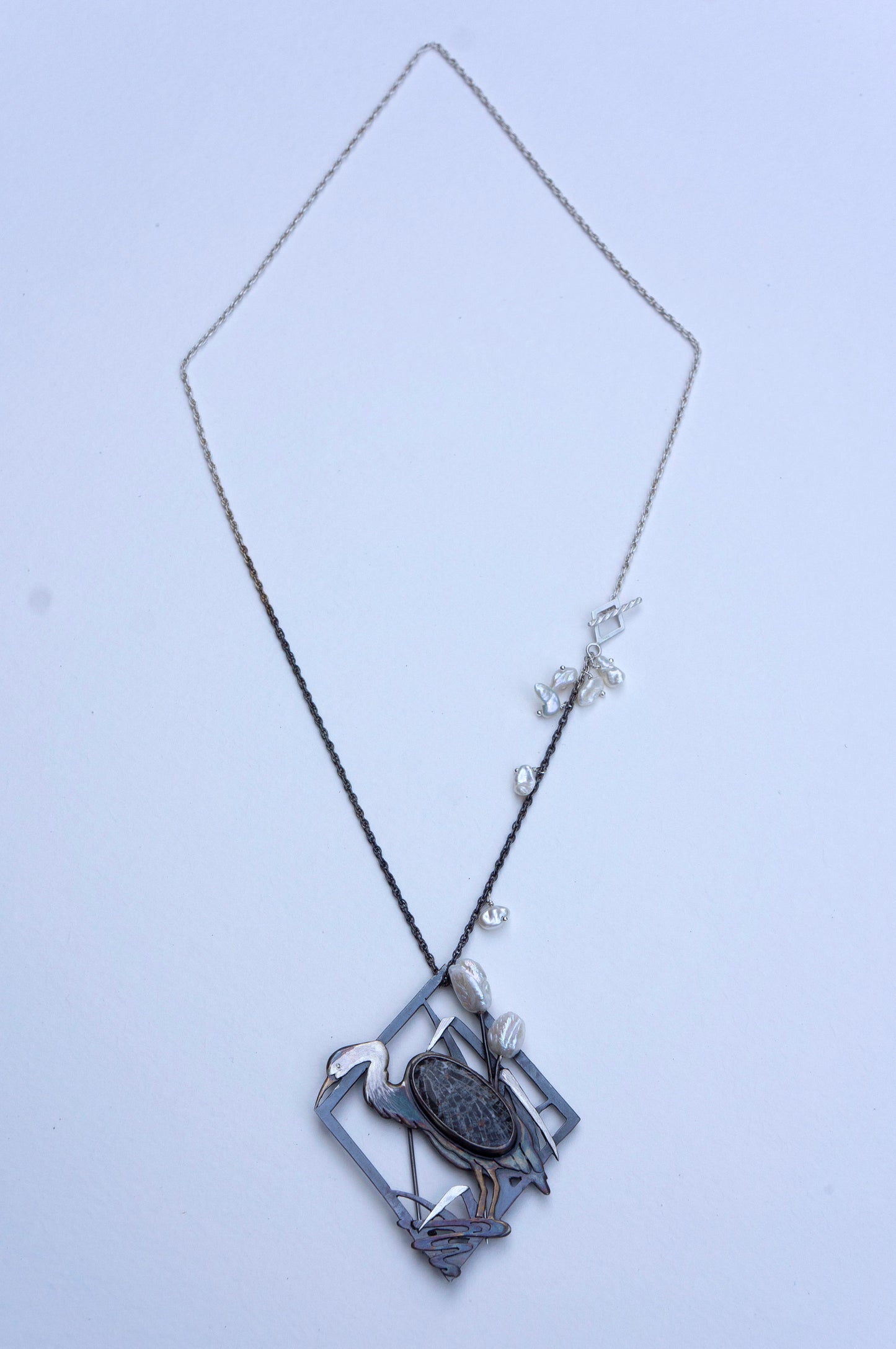 Blue heron brooch and necklace