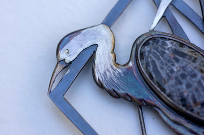 Blue heron brooch and necklace