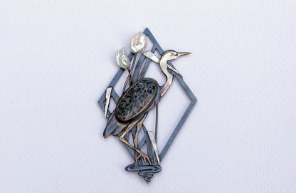 Blue heron brooch and necklace
