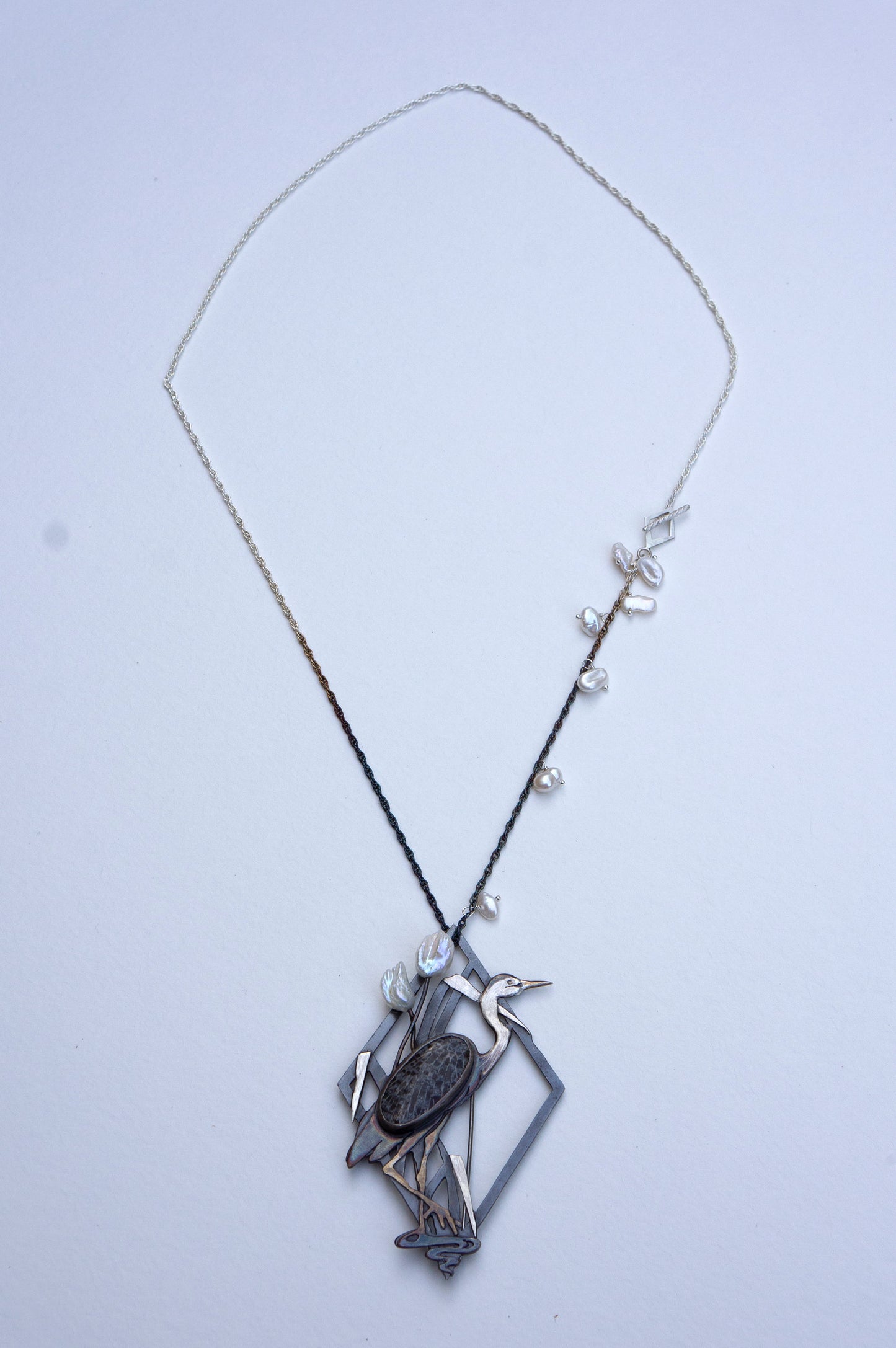 Blue heron brooch and necklace